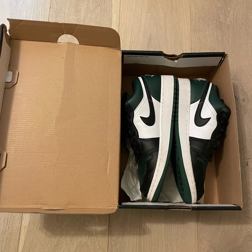 Size 6Y Jordan Low in Noble Green/White & Black.